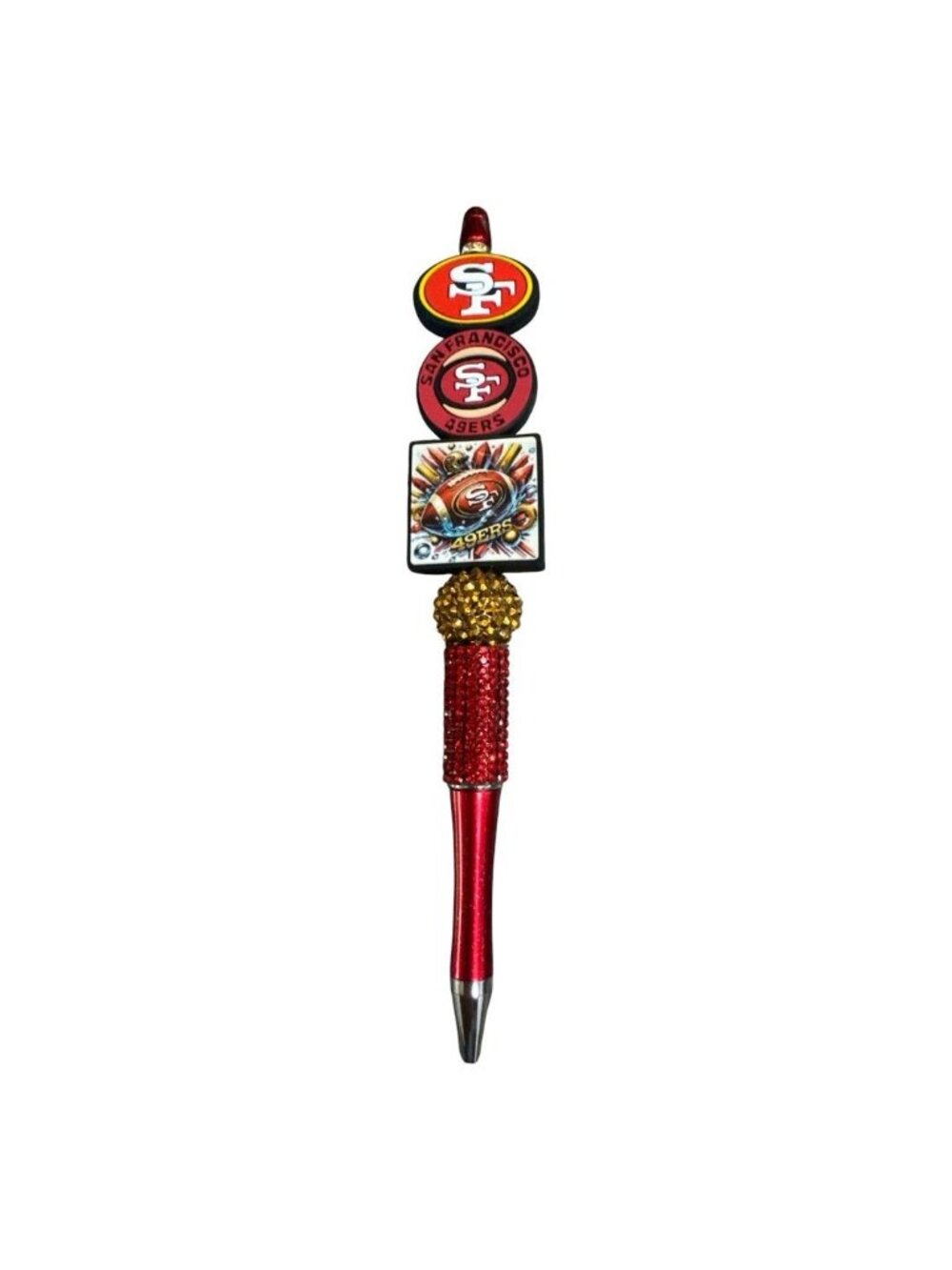Football Team Bling Ballpoint Pen with Team Logos & Red-Gold Rhinestone Handle